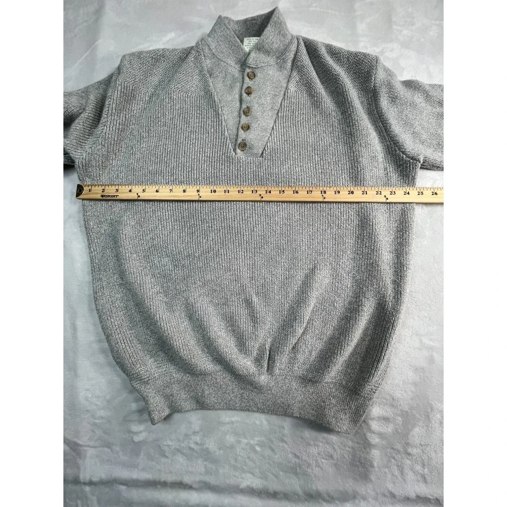 VTG LL Bean Mens XL- Long Sweater Classic Henley Light Gray Cotton‎ USA Made